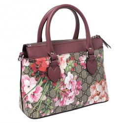 Pre Owned Gucci Multicolor GG Supreme Canvas Blooms Leather Small Satchel