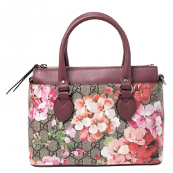 Pre Owned Gucci Multicolor GG Supreme Canvas Blooms Leather Small Satchel