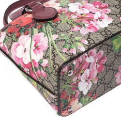 Pre Owned Gucci Multicolor GG Supreme Canvas Blooms Leather Small Satchel