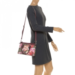Pre Owned Gucci Multicolor GG Supreme Canvas Blooms Leather Small Satchel