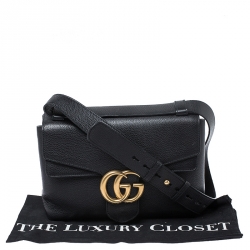مملوكة مسبقًا Gucci Black Leather Large GG Marmont Shoulder Bag