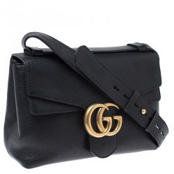 مملوكة مسبقًا Gucci Black Leather Large GG Marmont Shoulder Bag