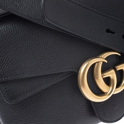مملوكة مسبقًا Gucci Black Leather Large GG Marmont Shoulder Bag