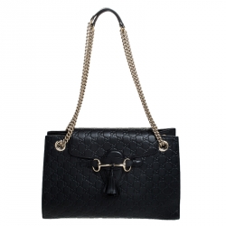 مملوكة مسبقًا Gucci Black Guccissima Leather Large Emily Chain Shoulder Bag
