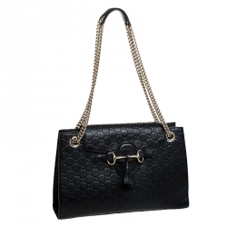 مملوكة مسبقًا Gucci Black Guccissima Leather Large Emily Chain Shoulder Bag