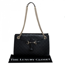 مملوكة مسبقًا Gucci Black Guccissima Leather Large Emily Chain Shoulder Bag