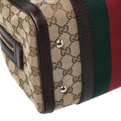 Gucci Dark Brown/Beige GG Canvas and Leather Small Vintage Web Boston Bag