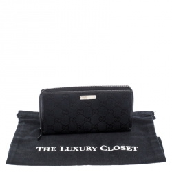 Gucci Black GG Canvas and Leather Zip Around Wallet