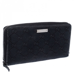 Gucci Black GG Canvas and Leather Zip Around Wallet
