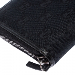 Gucci Black GG Canvas and Leather Zip Around Wallet