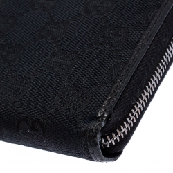 Gucci Black GG Canvas and Leather Zip Around Wallet