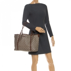 Pre Owned حقيبة يد غوتشي Joy Shopper جلد وكانفاس مقوى سوبريم GG بنية