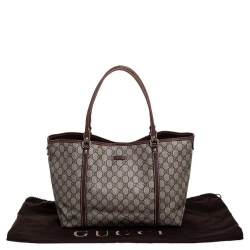 Pre Owned حقيبة يد غوتشي Joy Shopper جلد وكانفاس مقوى سوبريم GG بنية
