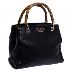 مملوكة مسبقًا Gucci Black Leather Small Bamboo Shopper Tote 