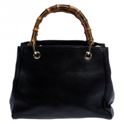 مملوكة مسبقًا Gucci Black Leather Small Bamboo Shopper Tote 