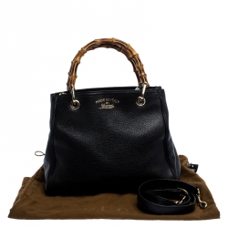 مملوكة مسبقًا Gucci Black Leather Small Bamboo Shopper Tote 