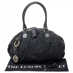 مملوكة مسبقًا حقيبة غوتشي Sukey Boston متوسطة جلد وكانفاس GG سوداء