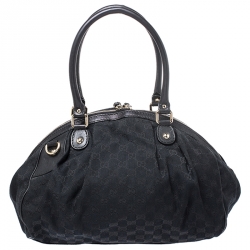 مملوكة مسبقًا حقيبة غوتشي Sukey Boston متوسطة جلد وكانفاس GG سوداء