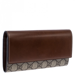 Gucci Beige/Brown GG Supreme Canvas and Leather Flap Wallet