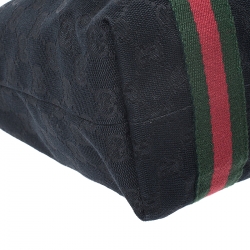 Pre Owned Gucci Black GG Canvas and Leather Mini Web Jolicoeur Tote