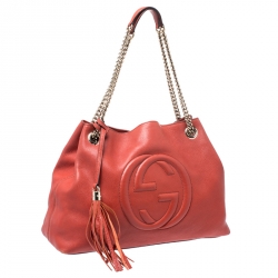 Pre Owned Gucci Orange Leather Medium Soho Tote