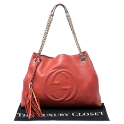 Pre Owned Gucci Orange Leather Medium Soho Tote