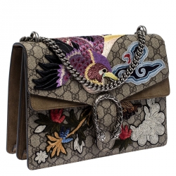 Pre Owned حقيبة كتف غوتشي ديونيسوس زخرفة طائر  كانفاس سوبريم GG بيج متوسطة