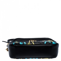 Pre Owned Gucci Black Graffiti Leather GG Marmont Gucci Ghost Shoulder Bag