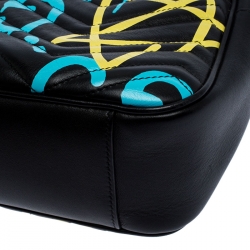 Pre Owned Gucci Black Graffiti Leather GG Marmont Gucci Ghost Shoulder Bag