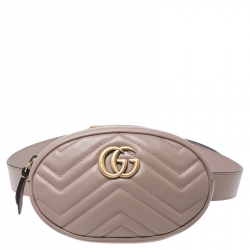 Pre Owned Gucci Old Rose Matelassé Leather GG Marmont Belt Bag