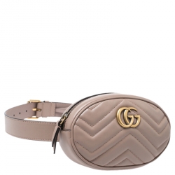 Pre Owned Gucci Old Rose Matelassé Leather GG Marmont Belt Bag