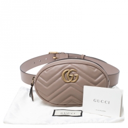 Pre Owned Gucci Old Rose Matelassé Leather GG Marmont Belt Bag