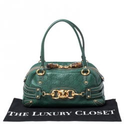 Pre Owned حقيبة غوتشي بوسطن مموجة جلد غوتشيسيما خضراء