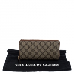 Gucci Beige/Tan GG Supreme Coated Canvas Zip Around Wallet