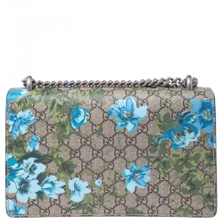 Pre Owned Gucci Beige GG Supreme Canvas Embroidered Bird/Flowers Small Dionysus Shoulder Bag