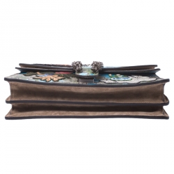 Pre Owned Gucci Beige GG Supreme Canvas Embroidered Bird/Flowers Small Dionysus Shoulder Bag