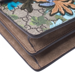 Pre Owned Gucci Beige GG Supreme Canvas Embroidered Bird/Flowers Small Dionysus Shoulder Bag