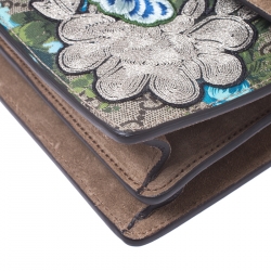 Pre Owned Gucci Beige GG Supreme Canvas Embroidered Bird/Flowers Small Dionysus Shoulder Bag