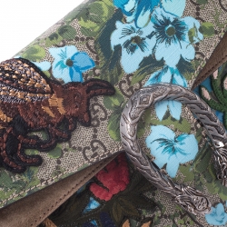 Pre Owned Gucci Beige GG Supreme Canvas Embroidered Bird/Flowers Small Dionysus Shoulder Bag