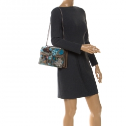 Pre Owned Gucci Beige GG Supreme Canvas Embroidered Bird/Flowers Small Dionysus Shoulder Bag