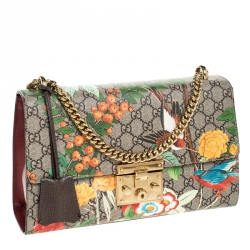 Pre Owned Gucci GG Supreme Monogram Tian Print Canvas Medium Padlock Shoulder Bag