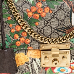 Pre Owned Gucci GG Supreme Monogram Tian Print Canvas Medium Padlock Shoulder Bag