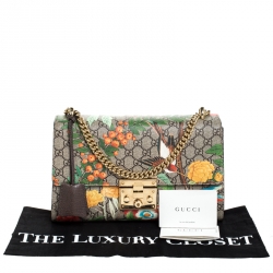 Pre Owned Gucci GG Supreme Monogram Tian Print Canvas Medium Padlock Shoulder Bag