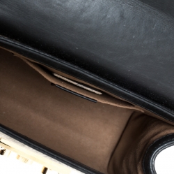 Pre Owned Gucci Black/Beige Leather and GG Supreme Canvas Small Padlock Shoulder Bag