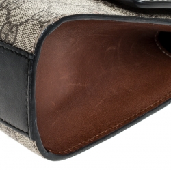 Pre Owned Gucci Black/Beige Leather and GG Supreme Canvas Small Padlock Shoulder Bag