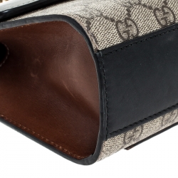 Pre Owned Gucci Black/Beige Leather and GG Supreme Canvas Small Padlock Shoulder Bag