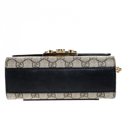 Pre Owned Gucci Black/Beige Leather and GG Supreme Canvas Small Padlock Shoulder Bag