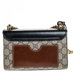 Pre Owned Gucci Black/Beige Leather and GG Supreme Canvas Small Padlock Shoulder Bag
