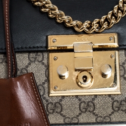 Pre Owned Gucci Black/Beige Leather and GG Supreme Canvas Small Padlock Shoulder Bag