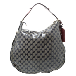 مملوكة مسبقًا حقيبة غوتشي Voyager  جلد وكانفاس جلد وكانفاس مقوى كريستال حمراء/ كحلية